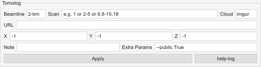 TomoLog dialog